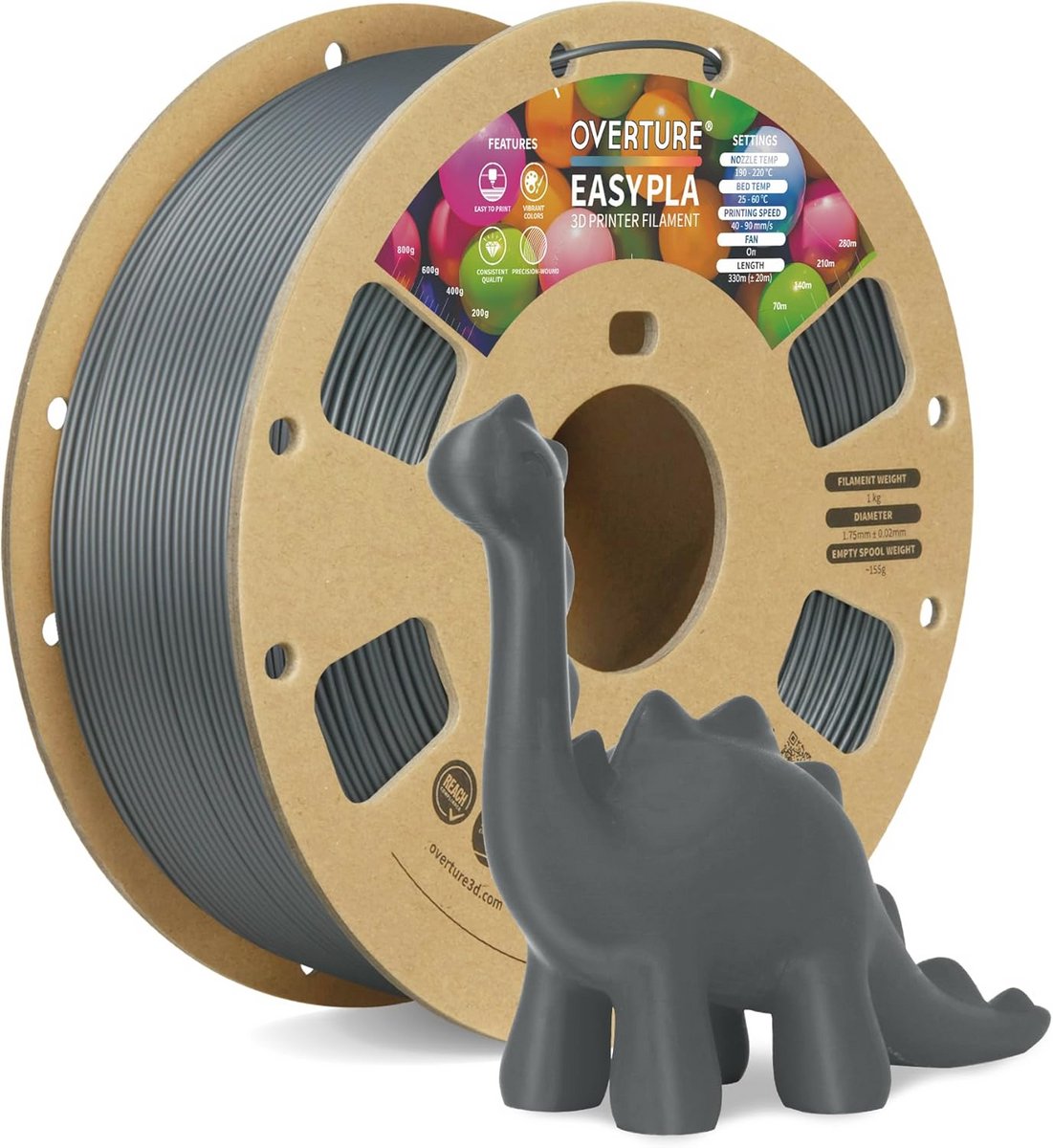 1.75mm PLA 3D Printer Filament - 1kg Cardboard Spool, Eco-Friendly and Safe
