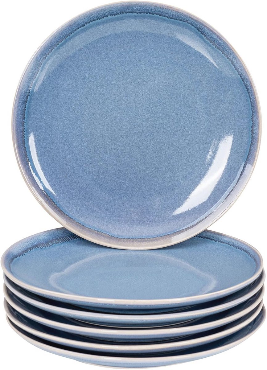 Set van 6 moderne aardewerken borden Ø 26 cm blauw - vaatwasmachine- en magnetronbestendig
