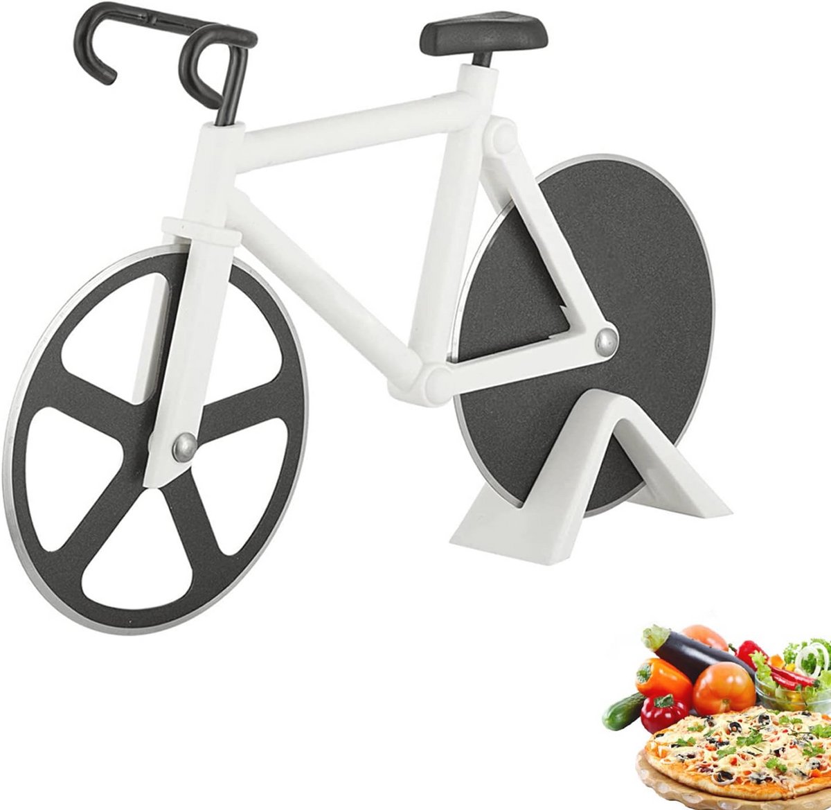 Fiets Pizzasnijder van RVS met Antiaanbaklaag voor Perfecte Pizza's en Pannenkoeken