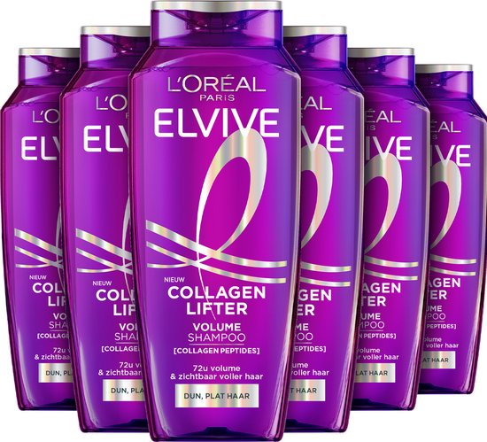 L'Oréal Paris Elvive Collagen Lifter Shampoo - 72u zichtbaar volume - Voor dun, plat haar - 250ml -x6