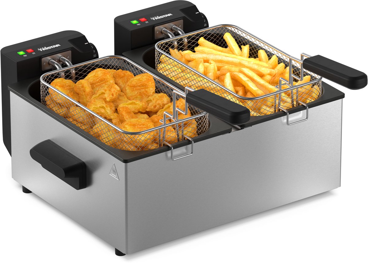 Tristar Frituurpan 2x3 liter - FR-9332 - Dubbele Friteuse 2x 1800W - Pannen apart te bedienen, koud zone - RVS