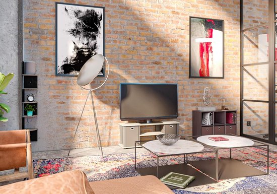 Modulo Plato Badkamermeubel Voor Waskom | 80 Cm Grijs Eiken Kader Front Taupe Blad 1 Lade 139963