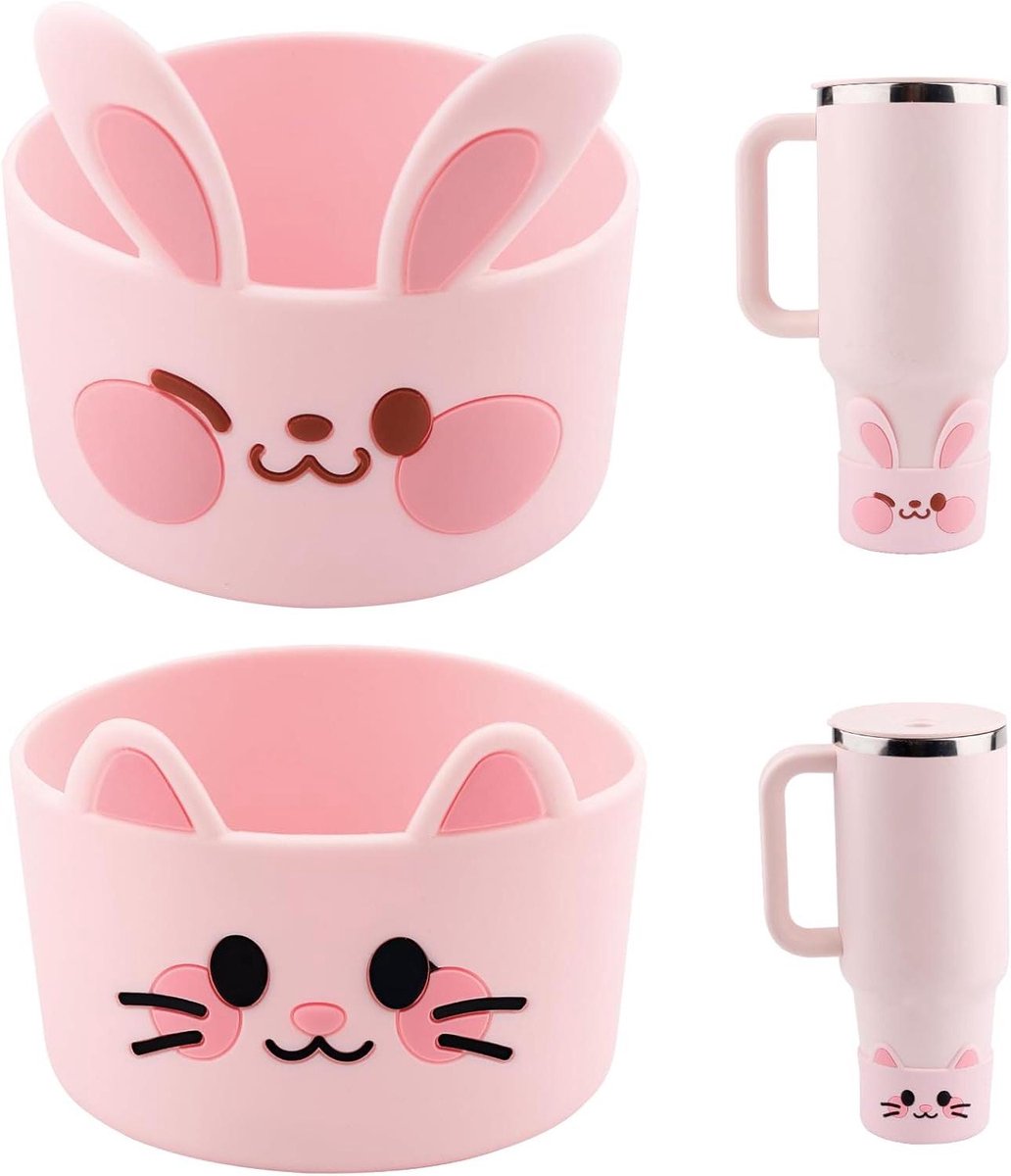 Bodembeschermers voor waterfles, siliconen hoes - Roze dierenprint - Set van 2 - Voor 40/30oz flessen.