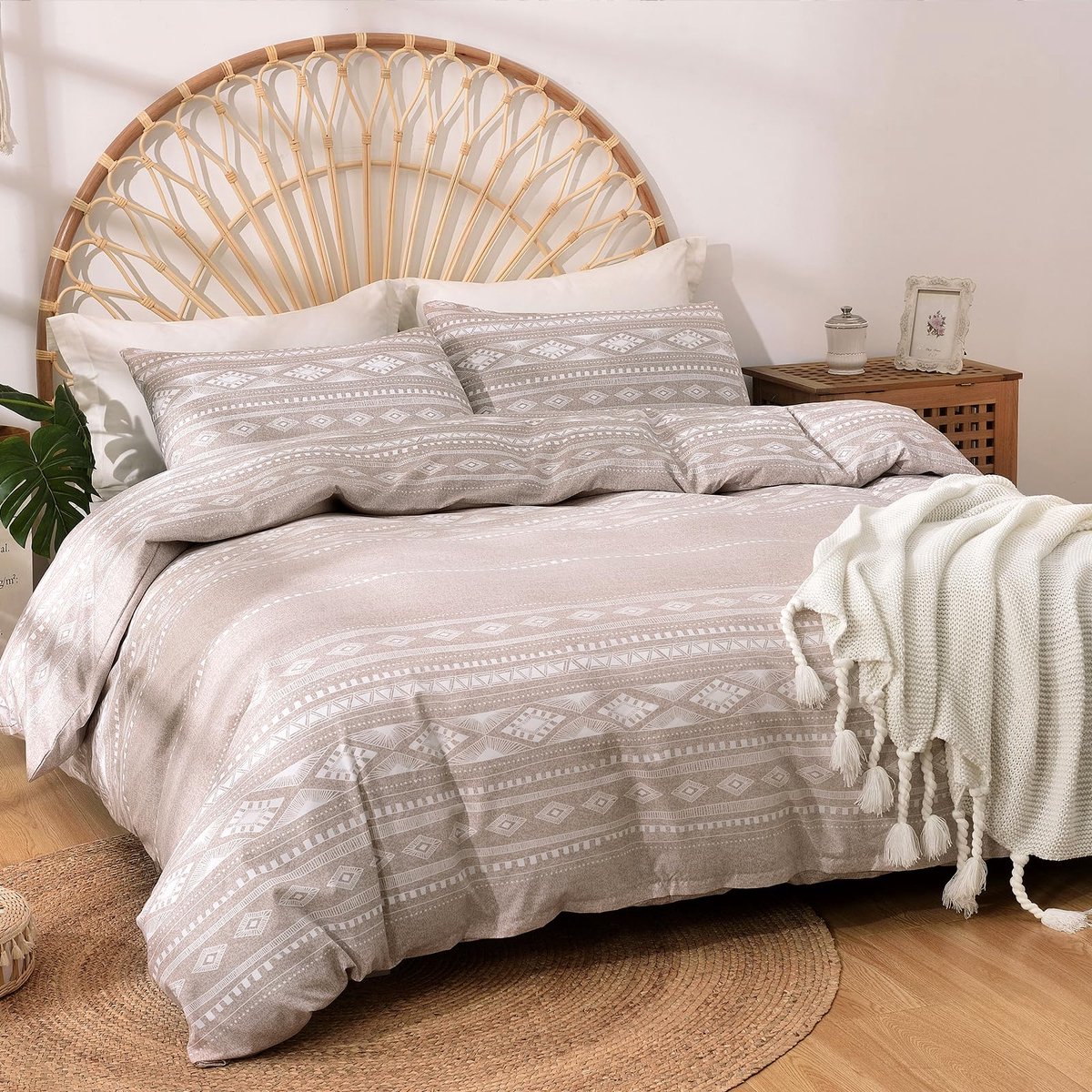 Ibenzoa Stijlvolle en Comfortabele Dekbedovertrekset met Bohemian Design in Khaki Beige