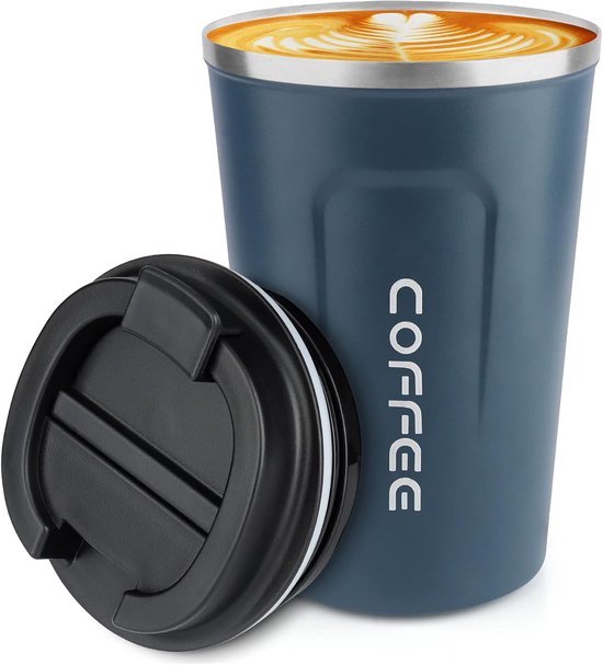 Premium RVS Koffiebeker To Go - Thermosbeker - Theebeker - 380ml - Blauw