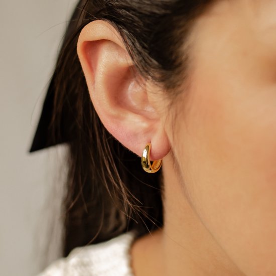 Hey Happiness Dome Hoops Oorbellen Dames 925 Zilver – Kleine Hoepeloorbellen met Gladde Afwerking – Goud