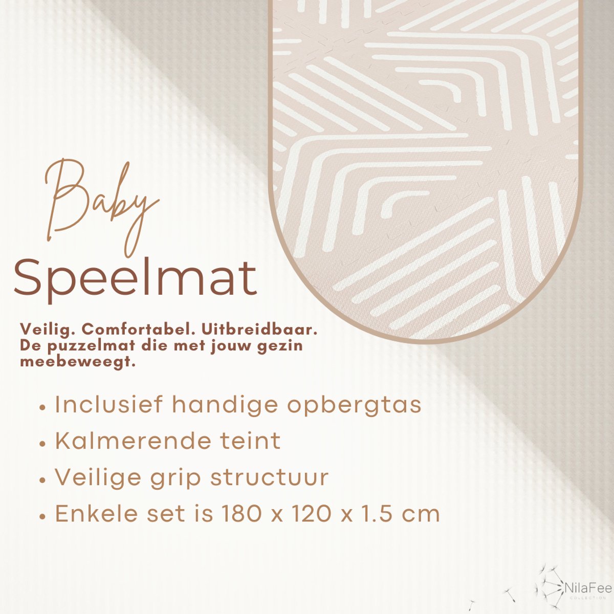 NilaFee™ - Speelmat - Foam - Baby - Speelkleed - Kruipmat - 180 x 120 x 1.5 cm - Puzzelmat - Opbergtas -Geometry Sandy – foto 3