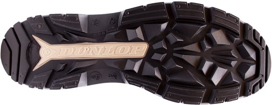 Zwarte Dunlop profielzool met beige accent en Dunlop logo.