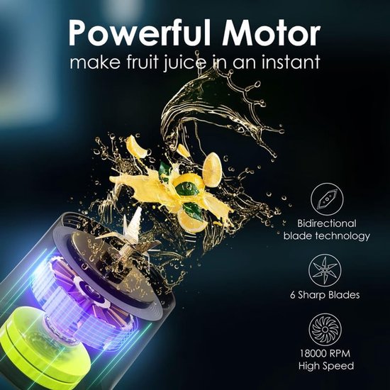 Crystal Look Draadloze Draagbare Blender (24 oz/Wit) - 360W + 6000mAh + 6 Scherpe Messen + Zelfreinigend BPA-vrij - Snoerloze Citruspers / Smoothie Maker / Sappers / Mini Blender - Ideaal voor Thuis, Reizen, Kamperen & Vers Sap Genot van Merkloos — afbeelding 5