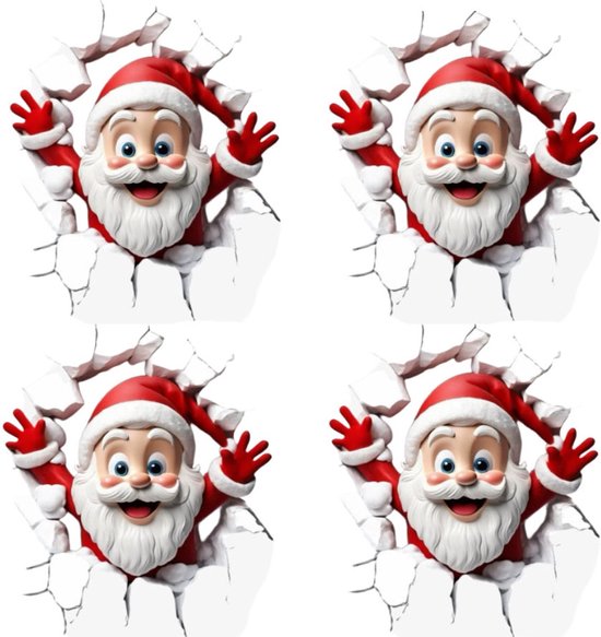 Kerst raamstickers-Sinterklaas raamstickers-3D muurstickers-4 vellen - Kerst wc-bril stickers -25*29cm - Kerst muurstickers - 3D Kerstman die door de muur breekt - interessante kerst muurdecoratie benodigdheden-Nieuwe kerstproducten 2025