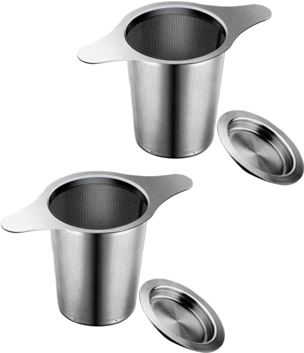 2 stuks Thee Theezeef- RVS Theefilter - Met Handvat En Lekplaatje - Thee Filter Voor Losse Thee
