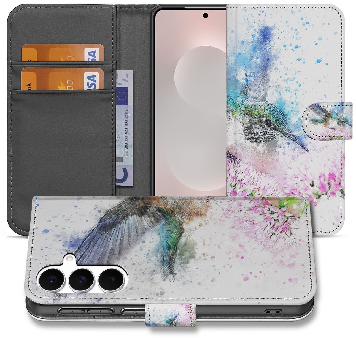 Book Case voor Samsung Galaxy S25 FE Portemonneehoes Kolibrie Print Met 3 Pasjes