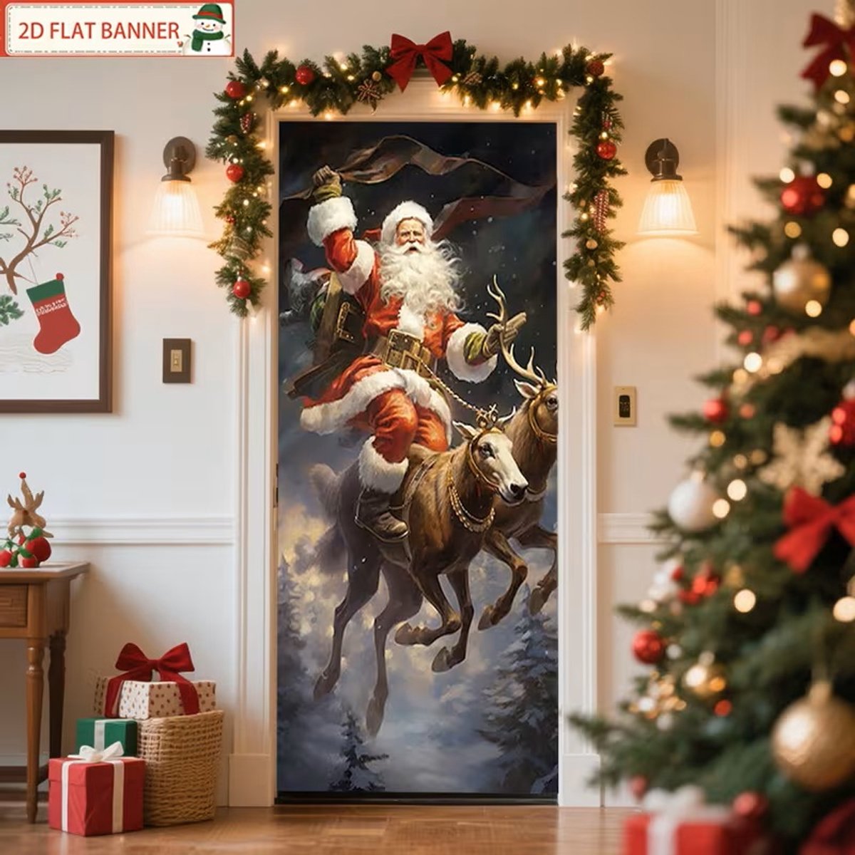 Kerst Voordeur Cover - Outdoor Vakantie Decoratie, Kerstman Deuromslag | Vrolijk Kerstfeest Outdoor Banner Ornament, Waterdichte Kerstbanner, Vakantie Voordeur Decoratie voor Kerstdecoratie