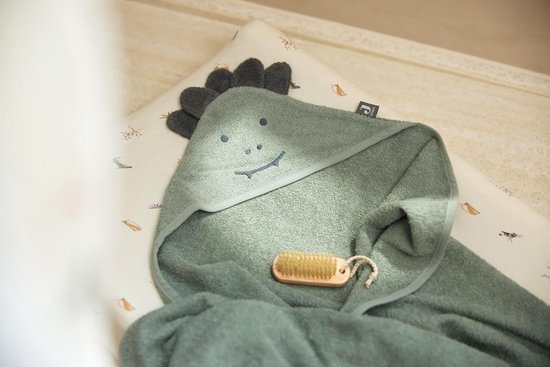 Badcape met Capuchon en Oortjes - Zachte Frotté Handdoek voor Baby - 75x75 cm - Groen Croco Thema — afbeelding 4