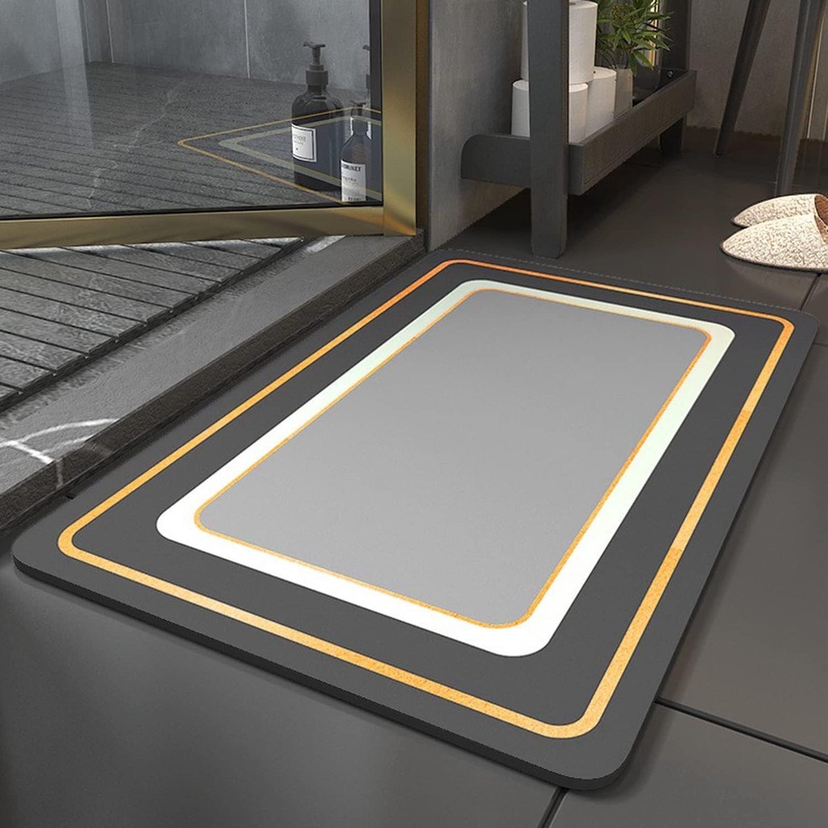 Stunq® Douchemat, antislip, wasbaar, superabsorberende vloermat, badmat, antislip, sneldrogend, vuilafstotend, onderhoudsvriendelijk, vloermat voor de badkamer, badmat (grijs en lichtgrijs)