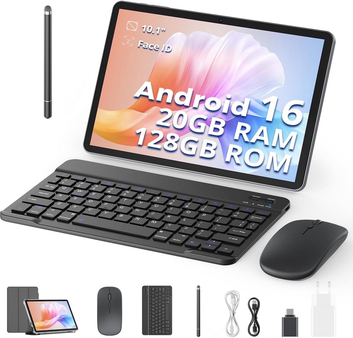 Android Tablet 10 Inch HD IPS Scherm Octa Core 128GB WiFi 5G GPS met Robuuste Case