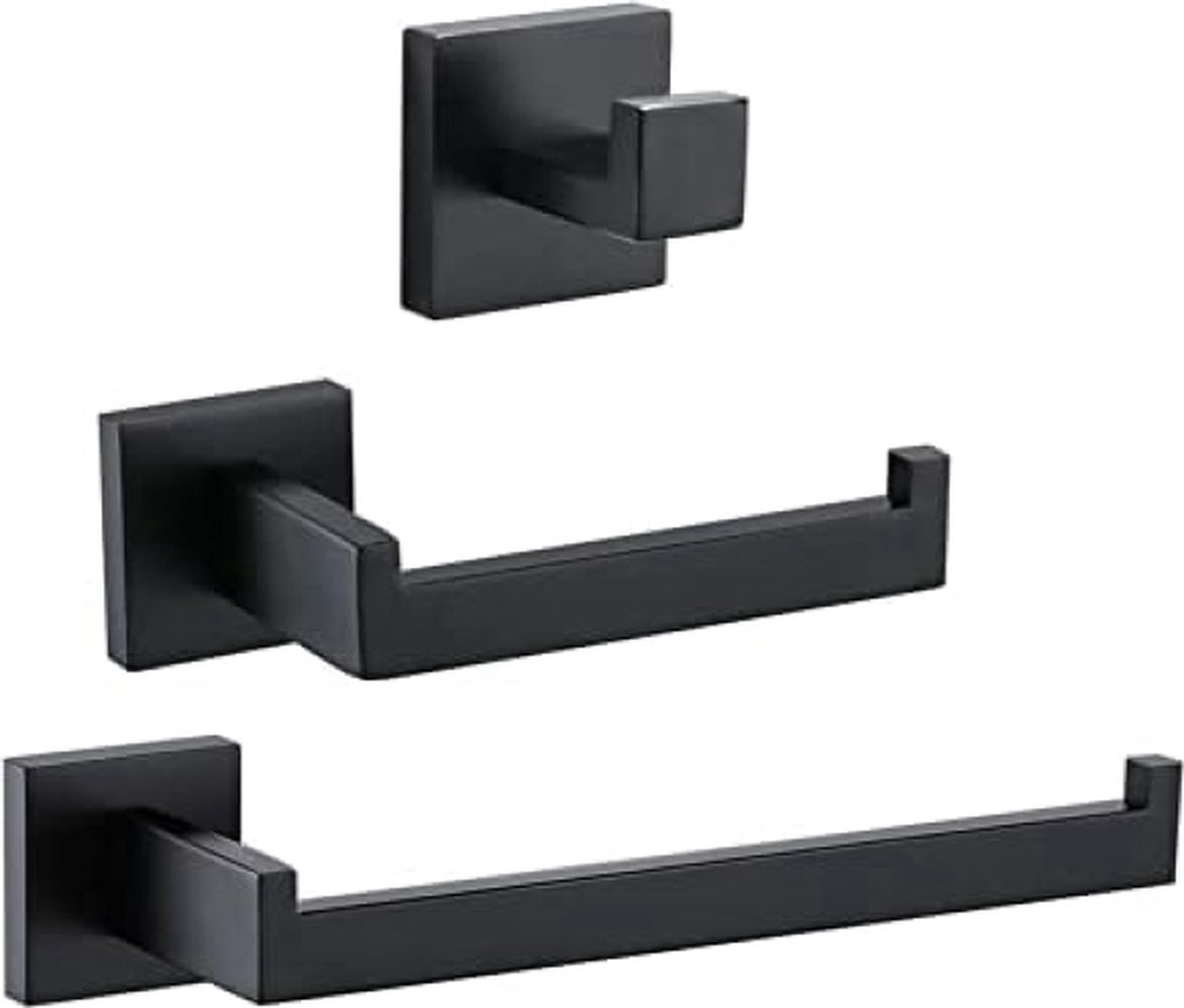 Stunq® 3-delige badkameraccessoireset SUS 304 roestvrij staal toiletpapierhouder handdoekenrek handdoekenrek rolpapierhouder wandmontage, zwart