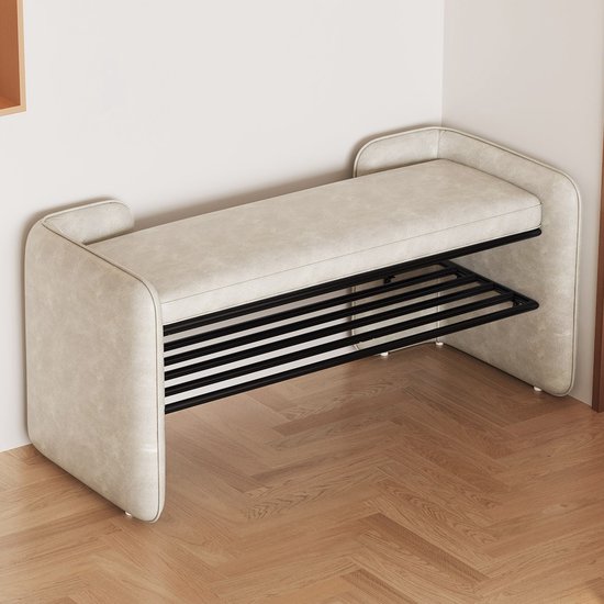 Banc à Chaussures de Luxe avec Assise Douce – 120 cm – Porte-Chaussures avec Coussin – Meuble de Rangement pour Hall – Confortable & Élégant – Guyii Moderne