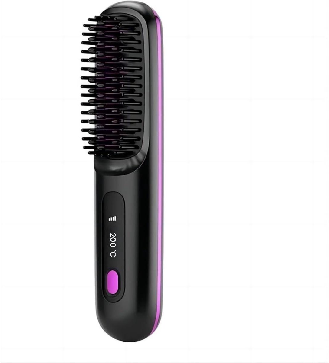 Krulborstel - Draagbare stijl-, krul- en droogkam 3-in-1 - Volumizing stylingborstel - Ionische draadloze ronde borstel - Zachte glans - Zwart