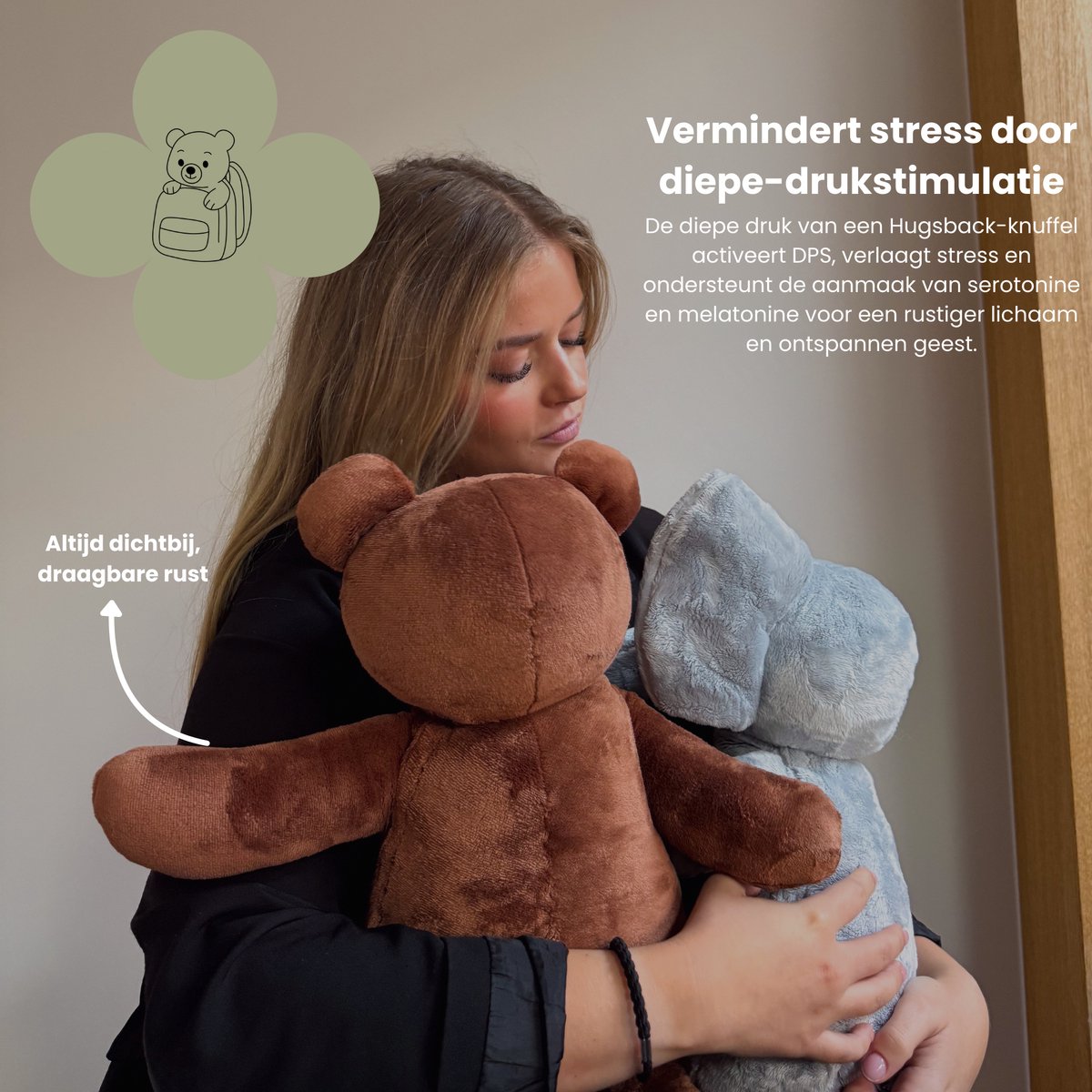 Hugsback 2 kg Verzwaringsknuffel Beer – Verzwaarde Knuffel 45cm – Weighted Stuffed Animal – Zware Knuffel tegen Stress & Angst – Sensorisch Speelgoed – Knuffelbeer voor Kinderen & Volwassenen — afbeelding 12