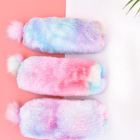 Regenboog pluche etui, meisjes pluizige etui Zachte pluche etui Pluizige make-up tas Etui voor kinderen Student