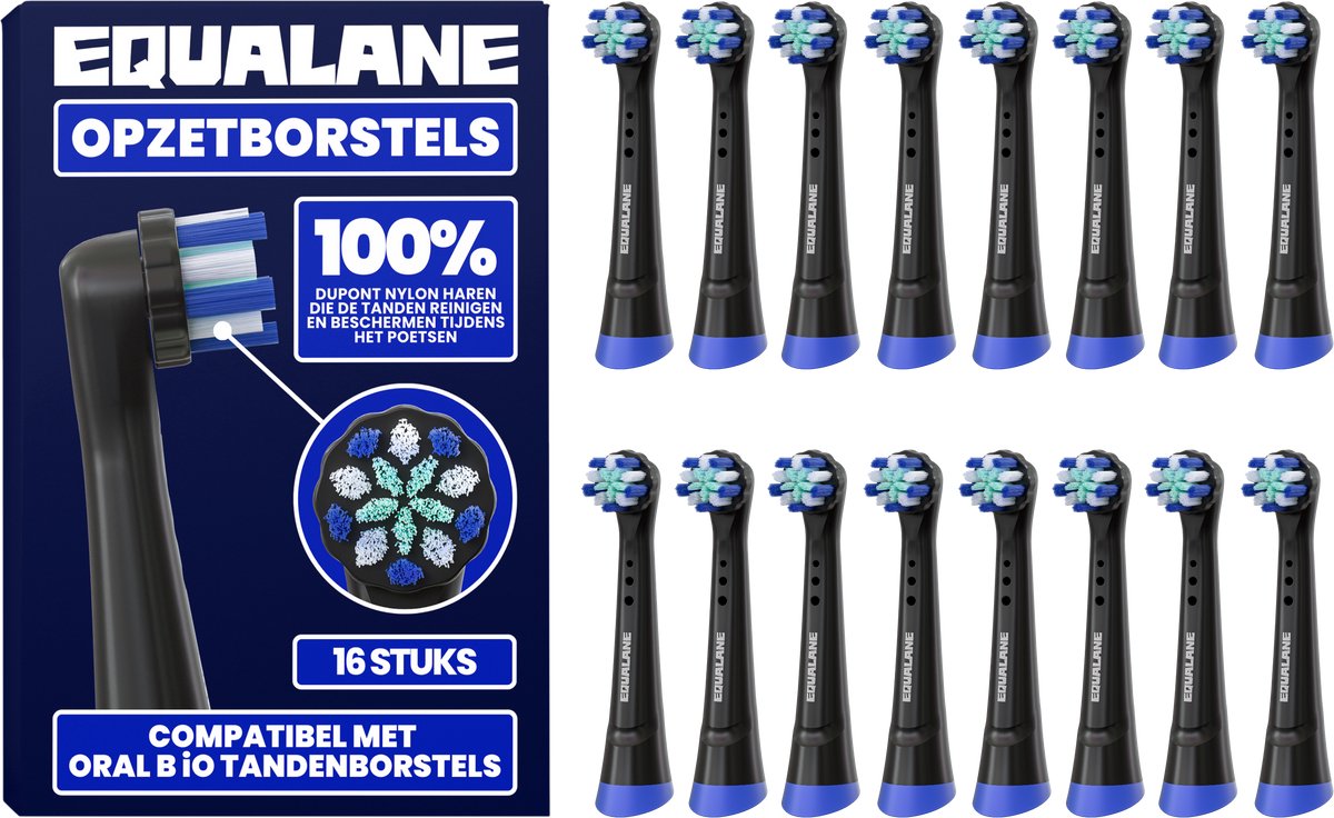 Opzetborstels geschikt voor Oral-B iO - Universele Opzetborstels - Zachte Borstelharen - Zwart - 16 Stuks