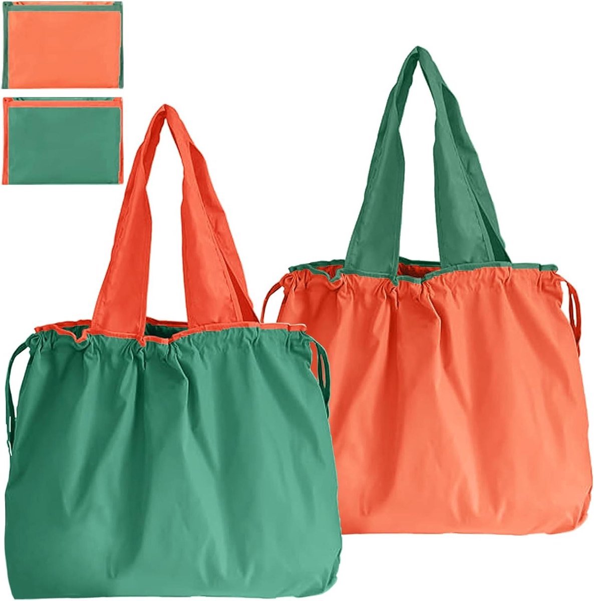 Stunq® Opvouwbare grote herbruikbare boodschappentas met trekkoord en handvat - draagbaar voor winkelen en reizen outdoor camping.