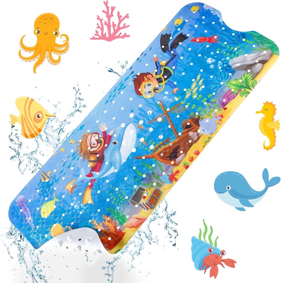 Stunq® Badmat voor Kinderen - Antislip - 1 stuk - Zeebodempatroon - 100 x 40 cm