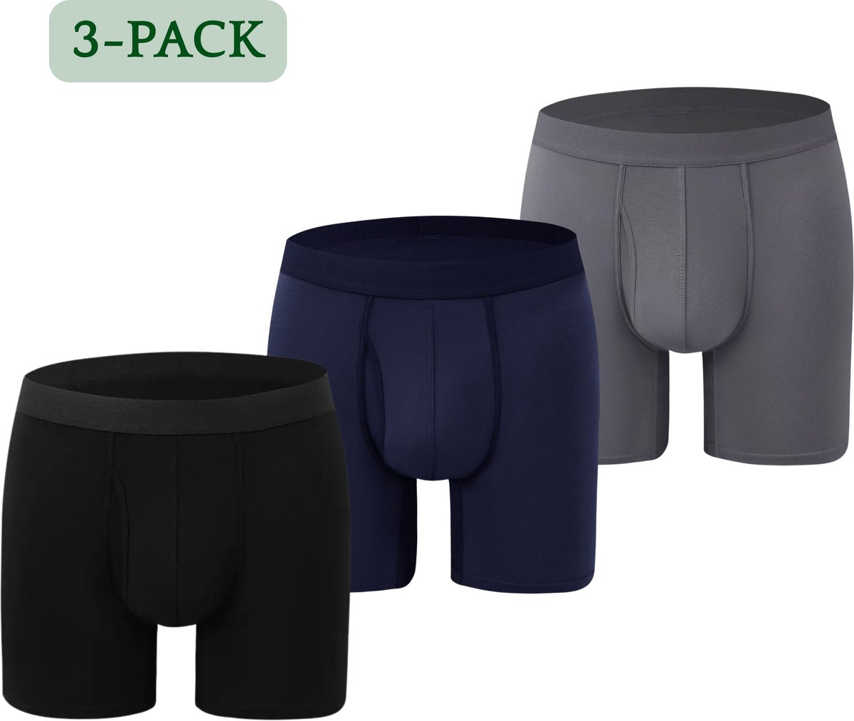 Hipperboo® Bamboe Onderbroeken - Maat M - 3 Paar - Boxershorts - Boxers - Zwart, Blauw, Grijs - Met opening - Ouverts - Heren Ondergoed