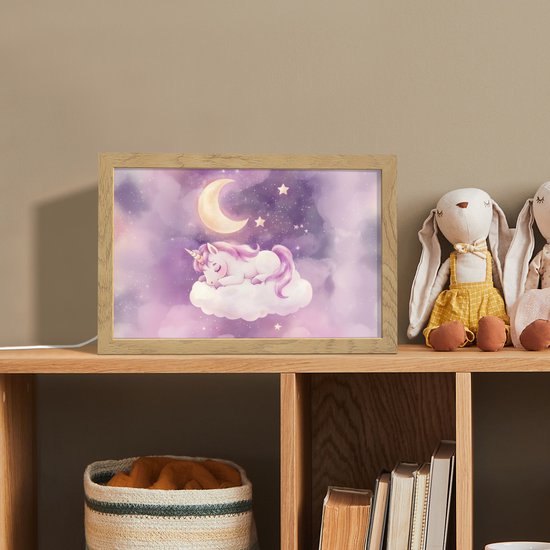 Nachtlampje 30x20 cm - Kinder lampje - Eenhoorn - Paars - Sterrenhemel - Maan - Tafellamp kinderkamer - Slaapkamer lamp - Bedlamp kinderen - Kinderlampje stopcontact - Wandlamp babykamer - Nachtlampjes van Merkloos — afbeelding 3