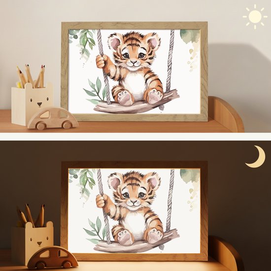 Nachtlampje 30x20 cm - Kinder lampje - Tijger - Dier - Kinderen - Jungle - Tafellamp kinderkamer - Slaapkamer lamp - Bedlamp kinderen - Kinderlampje stopcontact - Wandlamp babykamer - Nachtlampjes van Merkloos — afbeelding 4