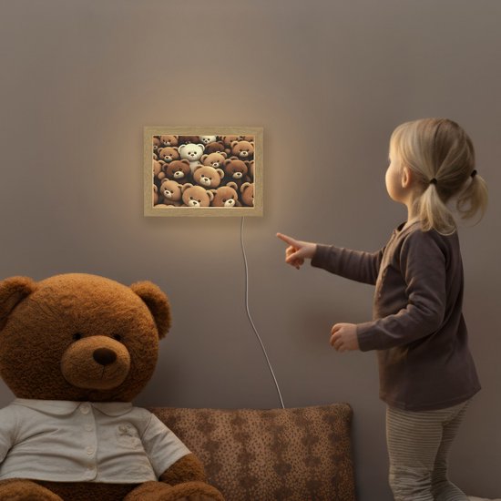 Nachtlampje 20x15 cm - Kinder lamp - Teddybeer - Knuffel - Bruin - Beer - Jongens - Meisjes - Tafellamp kinderkamer - Slaapkamer lamp - Bedlamp kinderen - Kinderlampje stopcontact - Wandlamp babykamer - Nachtlampjes van Merkloos — afbeelding 5