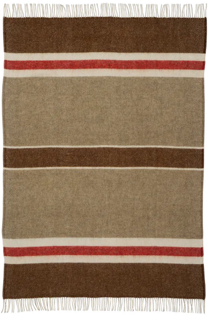 Klippan plaid - Gotland stripe - 25% brushed Gotland wol en 75% lamswol - 130x200cm Brown/beige/red