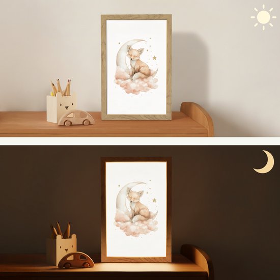 Nachtlampje 20x30 cm - Kinder lampje - Vos - Wolken - Maan - Sterren - Tafellamp kinderkamer - Slaapkamer lamp - Bedlamp kinderen - Kinderlampje stopcontact - Wandlamp babykamer - Nachtlampjes van Merkloos — afbeelding 4