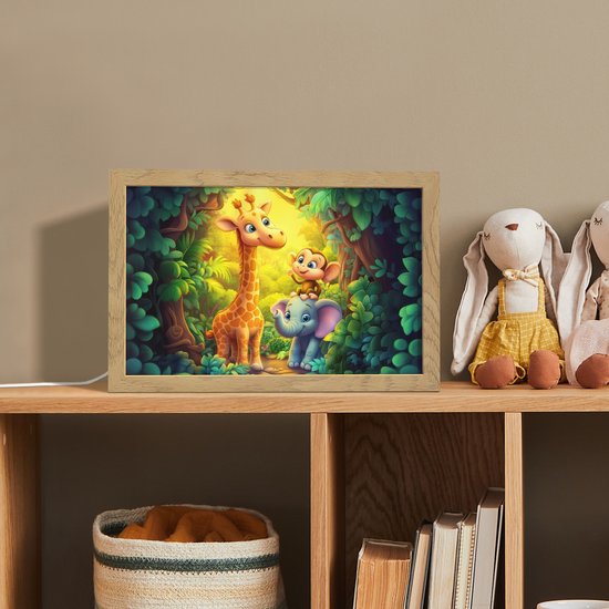 Nachtlampje 30x20 cm - Kinder lampje - Dieren - Jungle - Giraf - Olifant - Aapje - Tafellamp kinderkamer - Slaapkamer lamp - Bedlamp kinderen - Kinderlampje stopcontact - Wandlamp babykamer - Nachtlampjes van Decoware — afbeelding 3