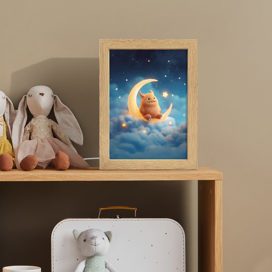 Nachtlampje 15x20 cm - Kinder lampje - Knuffel - Monster - Maan - Wolken - Tafellamp kinderkamer - Slaapkamer lamp - Bedlamp kinderen - Kinderlampje stopcontact - Wandlamp babykamer - Nachtlampjes van Merkloos — afbeelding 3