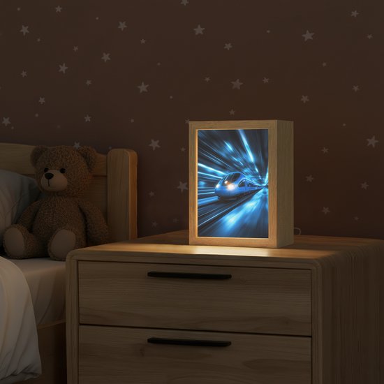 Nachtlampje 15x20 cm - Kinder lamp - Trein - Blauw - Neon - Tafellamp kinderkamer - Slaapkamer lamp - Bedlamp kinderen - Kinderlampje stopcontact - Wandlamp babykamer - Nachtlampjes van Merkloos — afbeelding 2