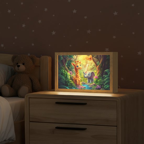 Nachtlampje 30x20 cm - Kinder lampje - Giraf - Olifant - Bloemen - Jungle - Tafellamp kinderkamer - Slaapkamer lamp - Bedlamp kinderen - Kinderlampje stopcontact - Wandlamp babykamer - Nachtlampjes van Decoways — afbeelding 2
