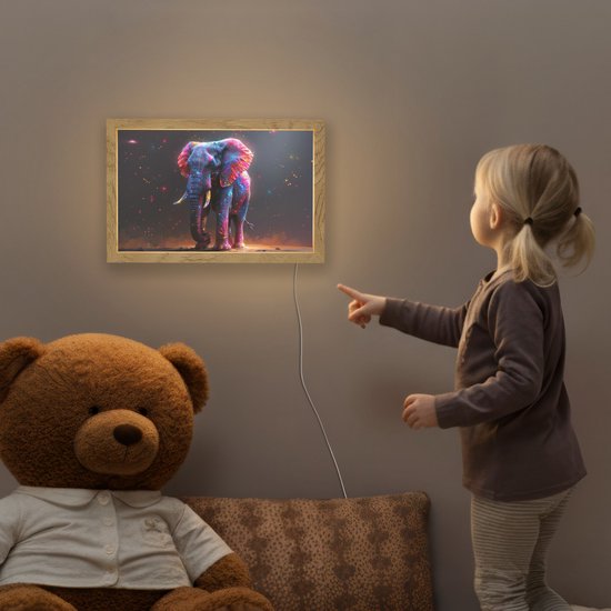 Nachtlampje 30x20 cm - Kinder lampje - Olifant - Kleuren - Sterren - Dier - Tafellamp kinderkamer - Slaapkamer lamp - Bedlamp kinderen - Kinderlampje stopcontact - Wandlamp babykamer - Nachtlampjes van Merkloos — afbeelding 5