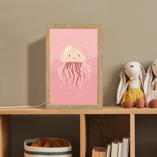 Nachtlampje 20x30 cm - Kinder lampje - Kwal - Zeedieren - Roze - Onderwater - Tafellamp kinderkamer - Slaapkamer lamp - Bedlamp kinderen - Kinderlampje stopcontact - Wandlamp babykamer - Nachtlampjes van Merkloos — afbeelding 3
