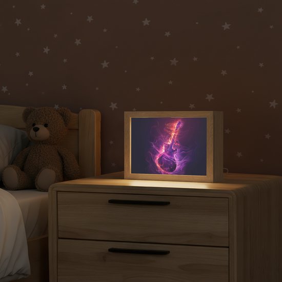 Nachtlampje 20x15 cm - Kinder lampje - Gitaar - Muziek - Rook - Paars - Tafellamp kinderkamer - Slaapkamer lamp - Bedlamp kinderen - Kinderlampje stopcontact - Wandlamp babykamer - Nachtlampjes van Merkloos — afbeelding 2