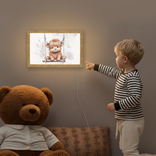 Nachtlampje 30x20 cm - Kinder lamp - Schotse hooglander - Dier - Kinderen - Tafellamp kinderkamer - Slaapkamer lamp - Bedlamp kinderen - Kinderlampje stopcontact - Wandlamp babykamer - Nachtlampjes van Merkloos — afbeelding 5
