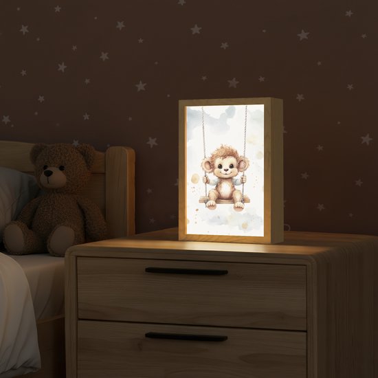 Nachtlampje 20x30 cm - Kinder lamp - Aap - Dier - Kinderen - Tafellamp kinderkamer - Slaapkamer lamp - Bedlamp kinderen - Kinderlampje stopcontact - Wandlamp babykamer - Nachtlampjes van Decohome — afbeelding 2