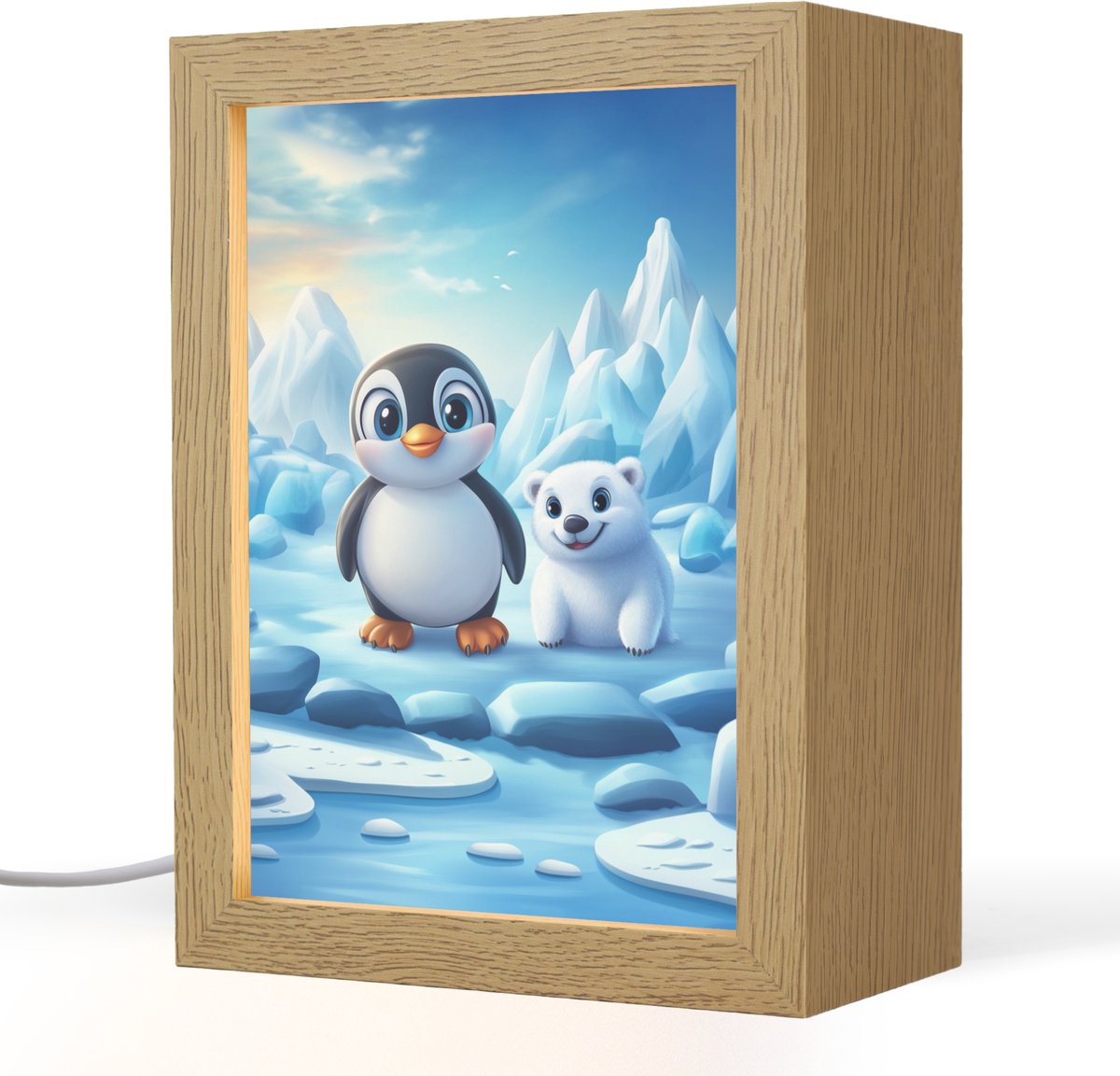 Nachtlampje 15x20 cm - Kinder lampje - Pinguïn - IJsbeer - IJs - Sneeuw - Tafellamp kinderkamer - Slaapkamer lamp - Bedlamp kinderen - Kinderlampje stopcontact - Wandlamp babykamer - Nachtlampjes