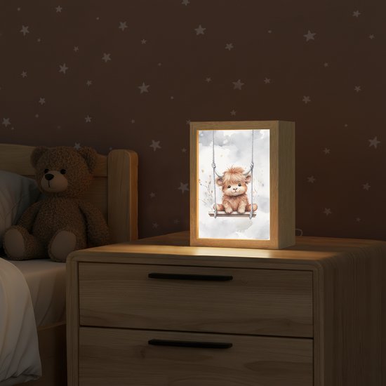 Nachtlampje 15x20 cm - Kinder lamp - Schotse hooglander - Dier - Kinderen - Tafellamp kinderkamer - Slaapkamer lamp - Bedlamp kinderen - Kinderlampje stopcontact - Wandlamp babykamer - Nachtlampjes van Merkloos — afbeelding 2