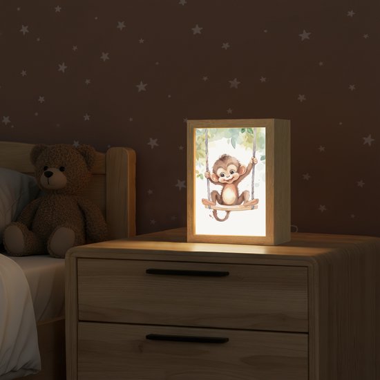 Nachtlampje 15x20 cm - Kinder lampje - Aap - Dier - Kinderen - Jungle - Tafellamp kinderkamer - Slaapkamer lamp - Bedlamp kinderen - Kinderlampje stopcontact - Wandlamp babykamer - Nachtlampjes van OnlyWow — afbeelding 2