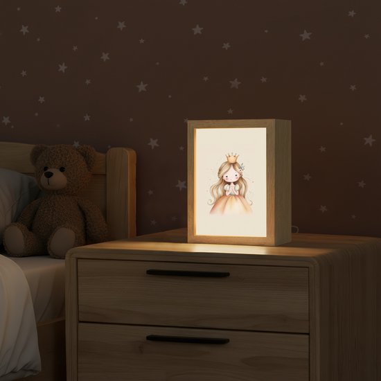 Nachtlampje 15x20 cm - Kinder lampje - Prinses - Kroon - Goud - Tafellamp kinderkamer - Slaapkamer lamp - Bedlamp kinderen - Kinderlampje stopcontact - Wandlamp babykamer - Nachtlampjes van Merkloos — afbeelding 2