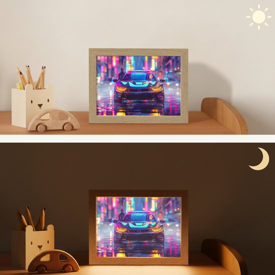Nachtlampje 20x15 cm - Kinder lampje - Auto - Politie - Stad - Jongens - Kleurrijk - Tafellamp kinderkamer - Slaapkamer lamp - Bedlamp kinderen - Kinderlampje stopcontact - Wandlamp babykamer - Nachtlampjes van Merkloos — afbeelding 4