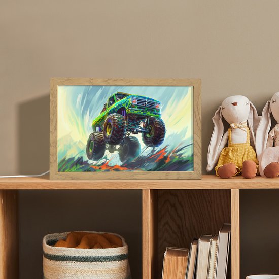 Nachtlampje 30x20 cm - Kinder lampje - Monstertruck - Auto - Jongens - Groen - Tafellamp kinderkamer - Slaapkamer lamp - Bedlamp kinderen - Kinderlampje stopcontact - Wandlamp babykamer - Nachtlampjes van Merkloos — afbeelding 3