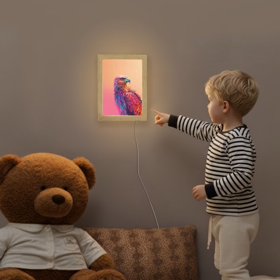 Nachtlampje 15x20 cm - Kinder lampje - Arend - Vogel - Kleurrijk - Dier - Tafellamp kinderkamer - Slaapkamer lamp - Bedlamp kinderen - Kinderlampje stopcontact - Wandlamp babykamer - Nachtlampjes van Merkloos — afbeelding 5